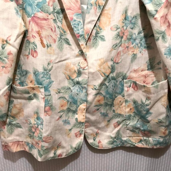 Vintage 80's EHL Floral Print Long Sleeve One Button Size 18W Blazer Jacket - Picture 9 of 14